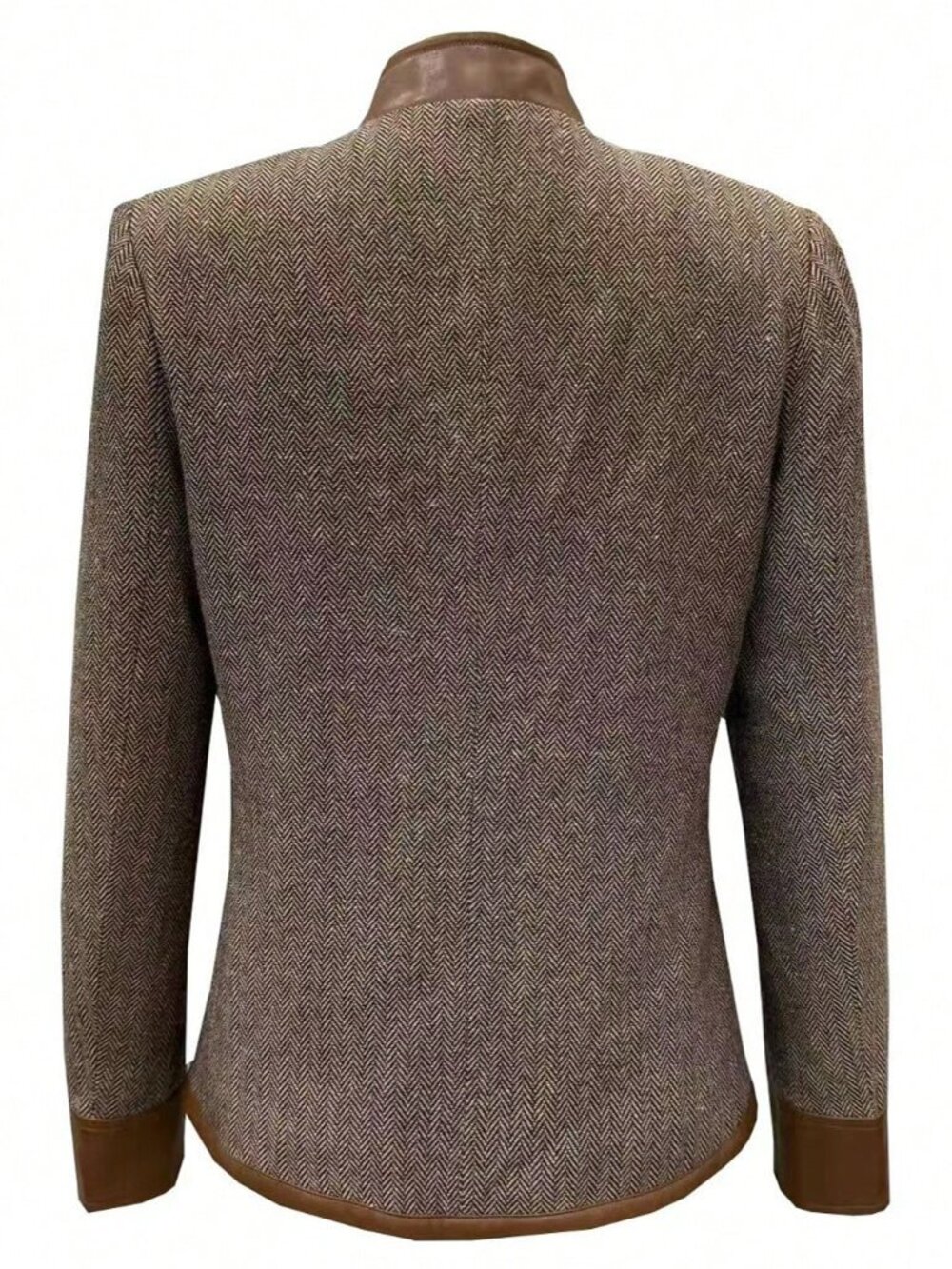 Khaki Elegant Women's Contrast Patchwork Double Pocket Button Fitted Blazer - Picture 2 of 3